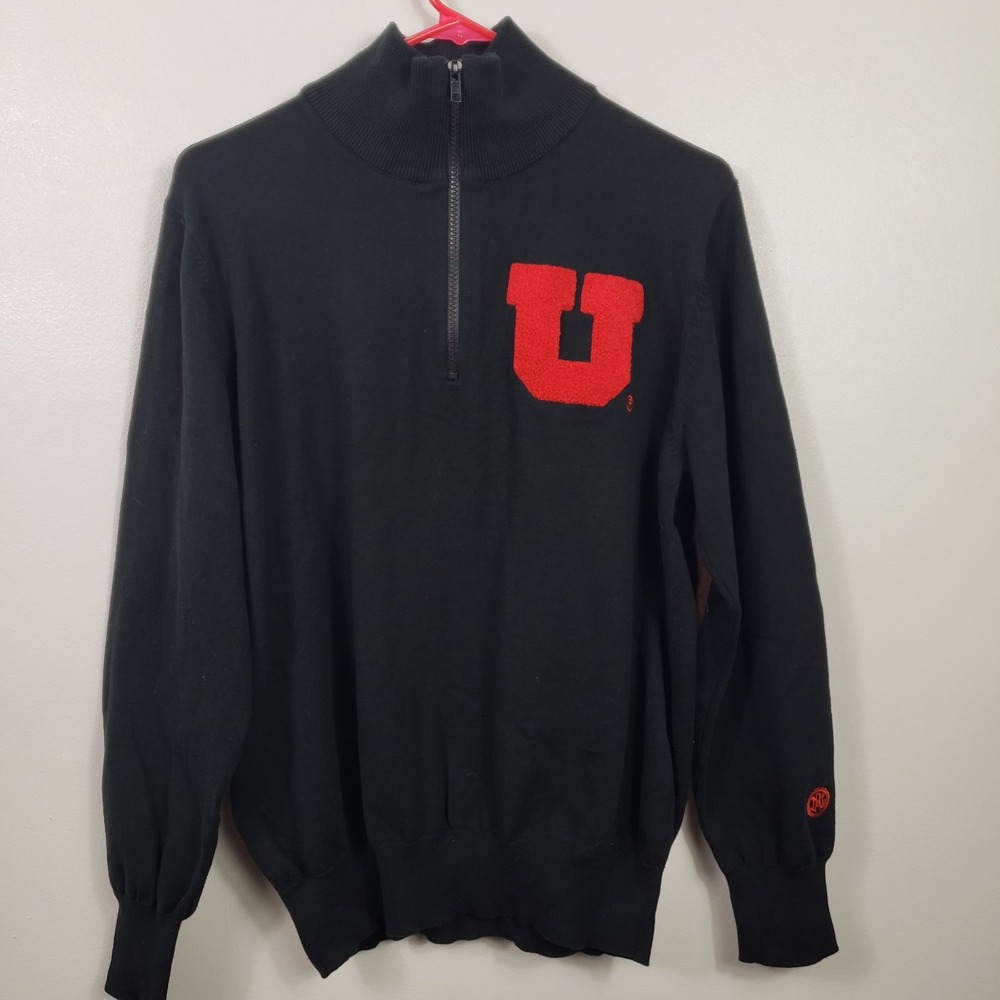Alma Mater University of Utah Utes Black Quarter Zip Sweater Elbow Patches 2XL